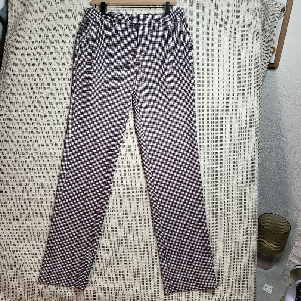 Suslo Couture Pants Mens 32x32 Black Plaid‎ Chino Golf Stretch Trouser Preppy